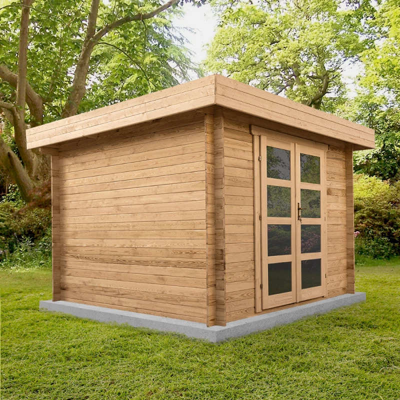 Abri En Bois Massif 9m² MODERNE Traité Marron 28mm Gardy Shelter