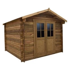 Abri En Bois Massif 9m² PLUS 28mm Traité Teinté Marron Gardy Shelter