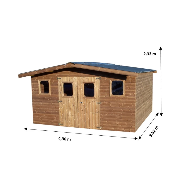 Abri Thermabri 15,14m² En Bois Thermo Traité Toiture En Acier HABRITA – Image 3