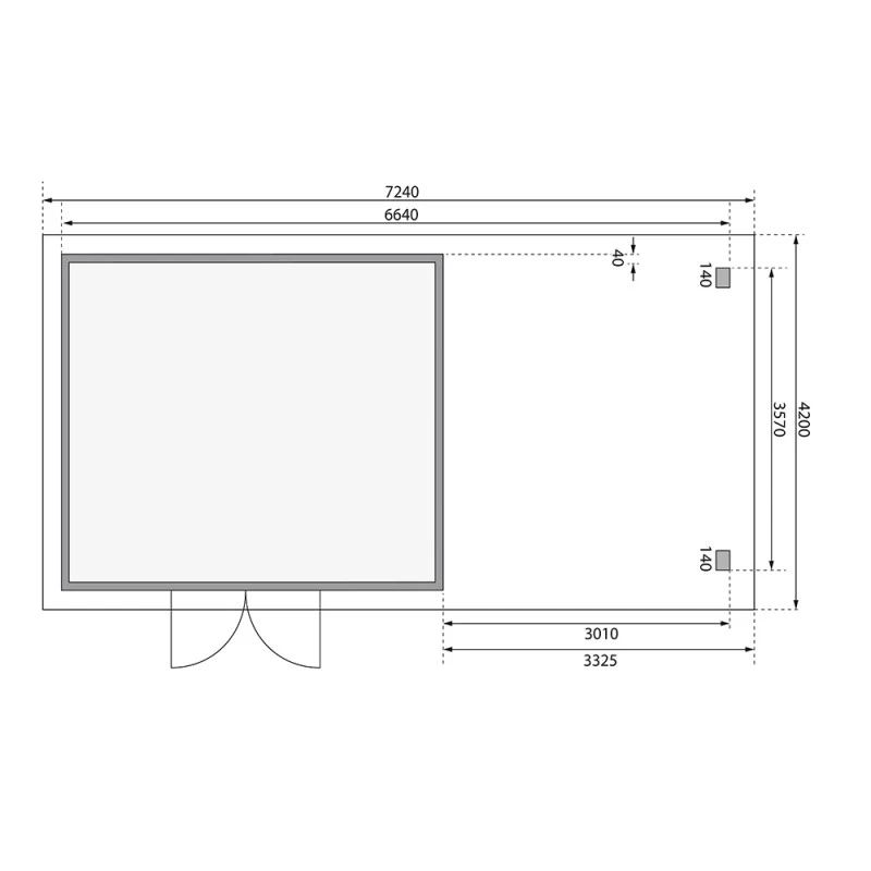 Abri Toit Plat 13,60m² Bois Massif Gris Terre 40mm Northeim 5 Avec Appentis 330cm Et Paroi Arrière – Karibu – Image 3
