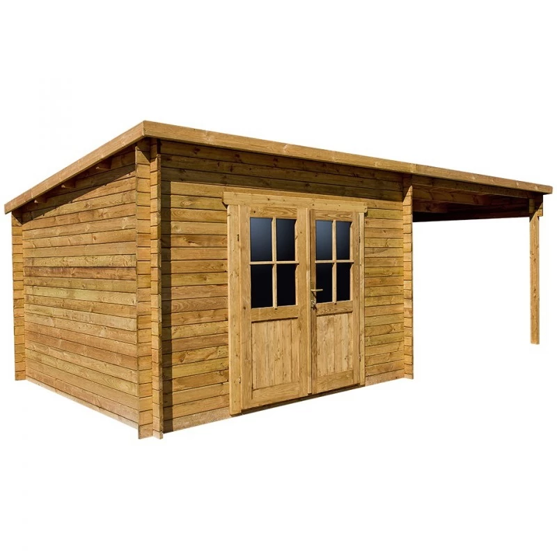 Abri Toit Plat 9m² PLUS + Terrasse 9m² 28mm Traité Marron Gardy Shelter – Image 3