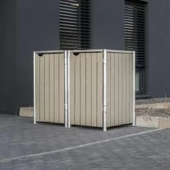Cache-poubelle 2 Compartiments Müllbox En Bois Traité Gris 2x240L – HIDE