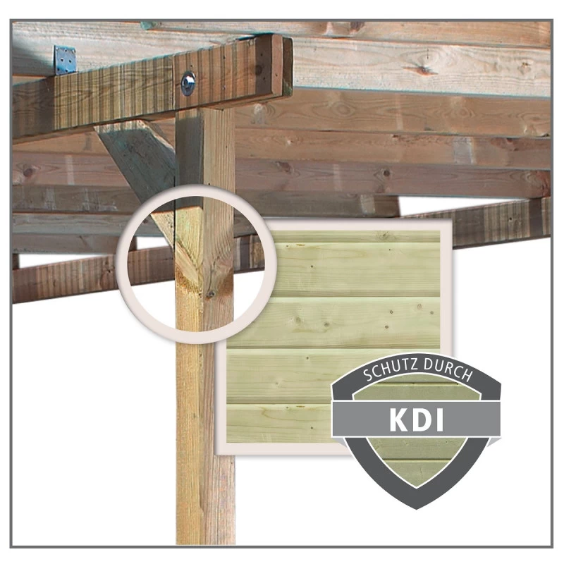 Carport Double En Bois Autoclave 28,3m² Avec Poteau En Arc Et Toit En PVC Gris – KARIBU – Image 3