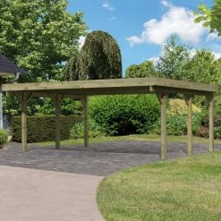 Carport Double En Bois Autoclave 28,3m² Et Toit En PVC Gris – KARIBU