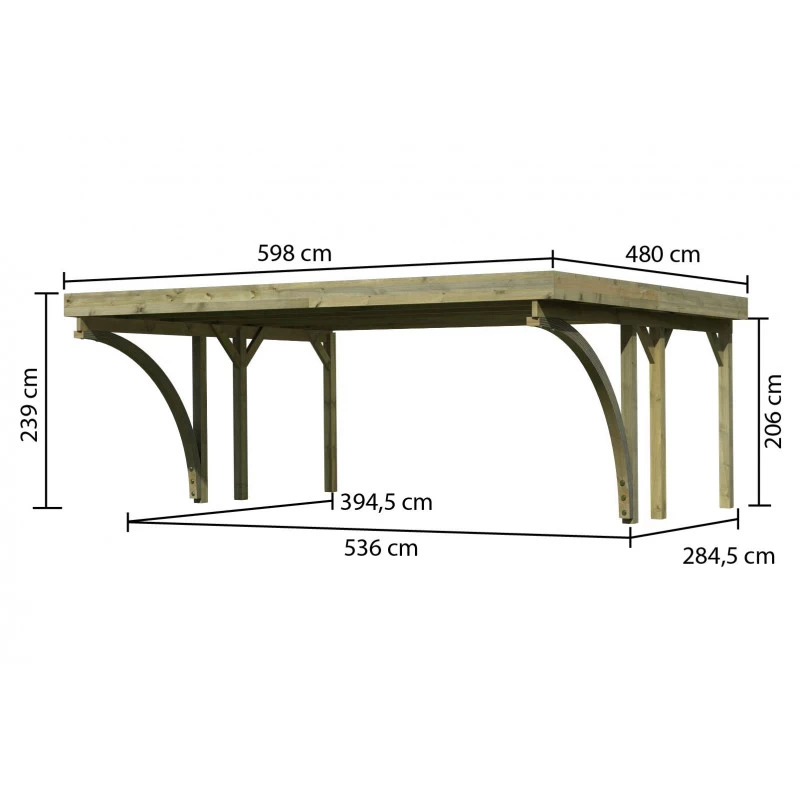 Carport Double En Bois Autoclave 28,3m², Toit En Acier Et Deux Poteaux En Arc – KARIBU – Image 2