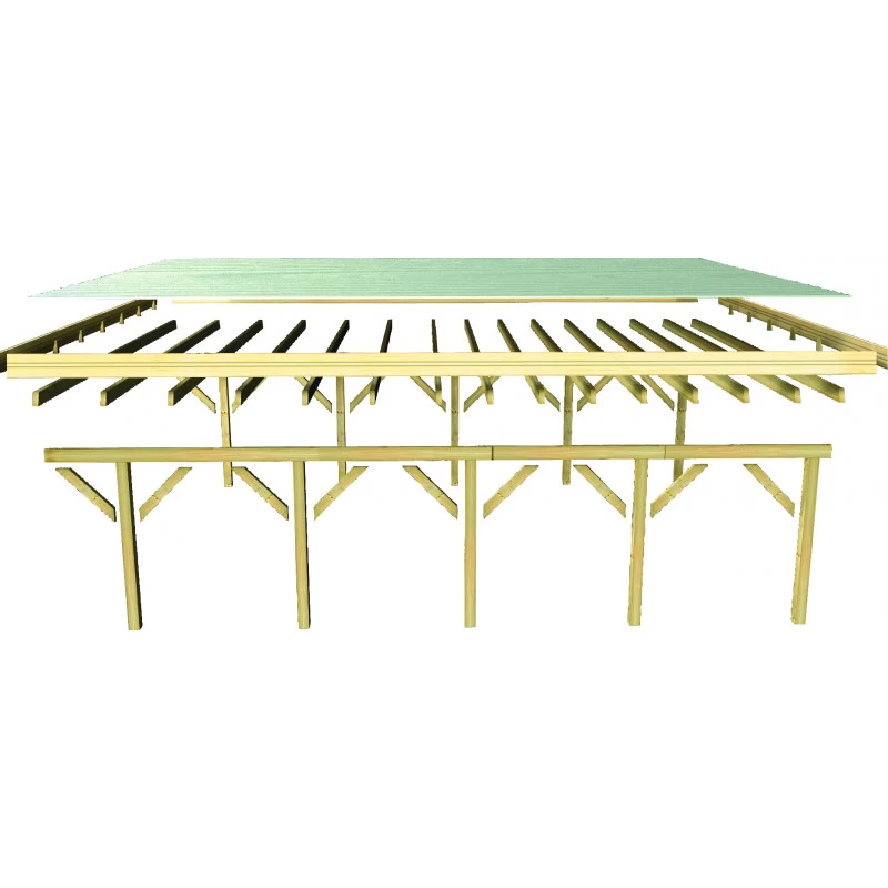 Carport Double En Bois Autoclave 28,3m², Toit En Acier Et Deux Poteaux En Arc – KARIBU – Image 5