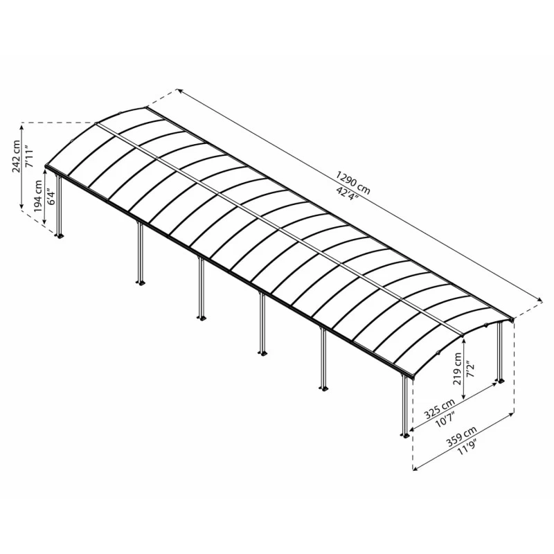Carport En Alu Gris Et Polycarbonate 46,3m² Arcadia™ 12700 – Canopia – Image 3