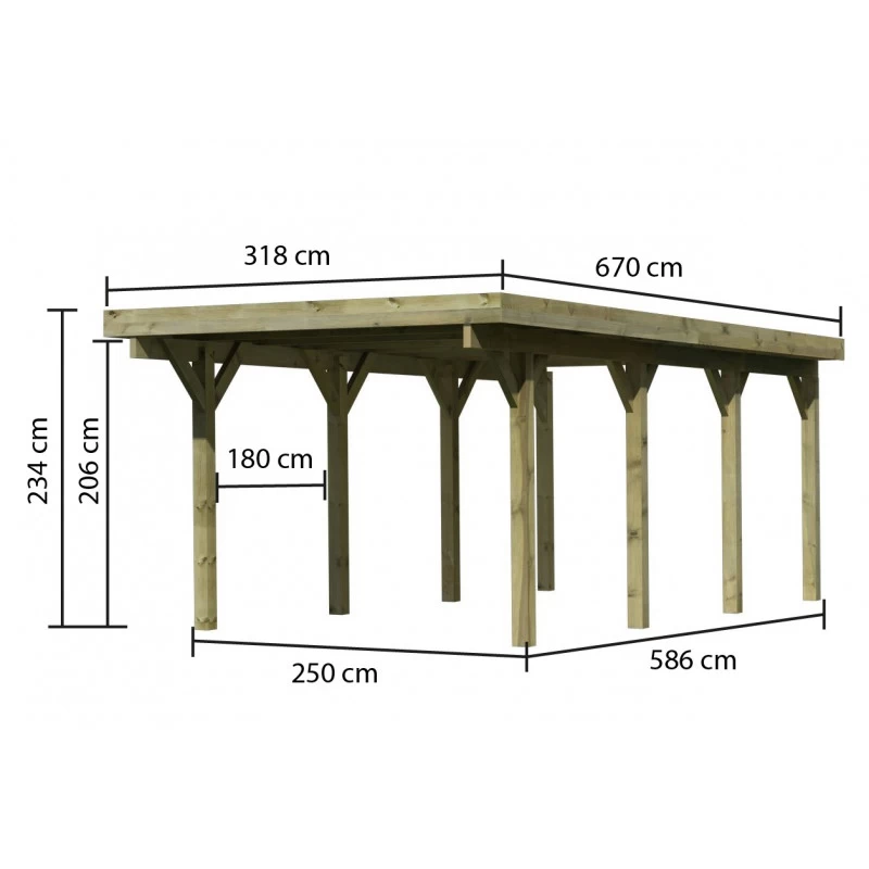 Carport En Bois Autoclave 20,9m² Et Toit En Acier – KARIBU – Image 2