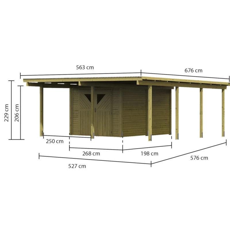 Carport En Bois Autoclave 30,35m² Avec Débarras 9m² - Karibu – Image 2