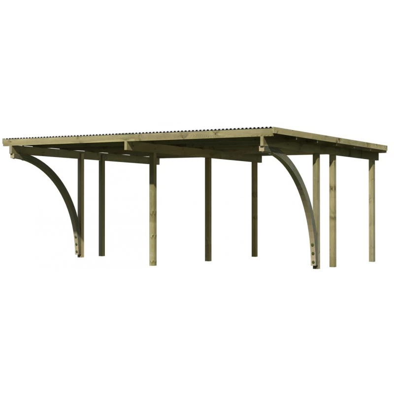Carport En Pin Autoclave Avec Toit PVC 27,58m² + 2 Arcs D'entrée Karibu – Image 3