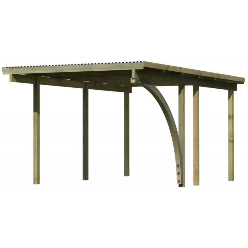 Carport Simple En Bois Autoclave Avec Toit PVC Et 1 Arc D'entrée 14,9m² - 304x490cm - Karibu – Image 3