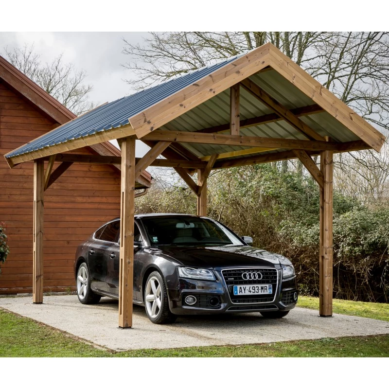 Carport THURAC 17,89m² En Bois Massif Avec Toit Bac Acier HABRITA – Image 3
