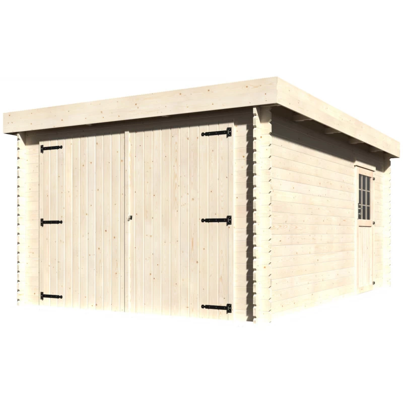 Garage Galan Toit Plat 16,79m² Madriers 28mm Avec Double Porte Battante + Porte Latérale Vitrée – Décor Et Jardin