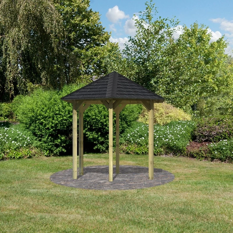 Kiosque Hexagonal En Bois Lissabon - Diam. 2,99m – Avec Shingles – Karibu – Image 2
