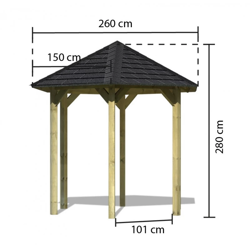 Kiosque Hexagonal En Bois Lissabon - Diam. 2,99m – Avec Shingles – Karibu – Image 3
