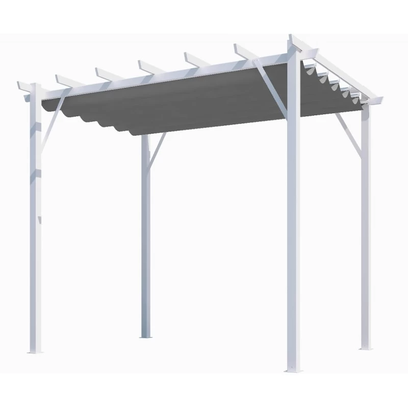 Pergola 100% Aluminium Coloris Blanc 12m² Avec Toile D'ombrage Gris 140gr/m² HABRITA – Image 2