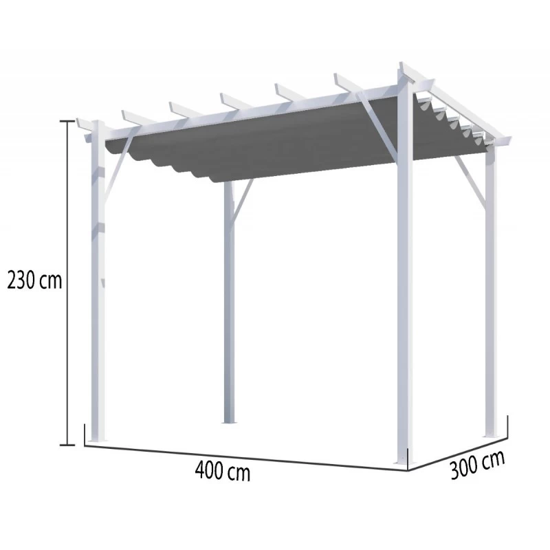 Pergola 100% Aluminium Coloris Blanc 12m² Avec Toile D'ombrage Gris 140gr/m² HABRITA – Image 3