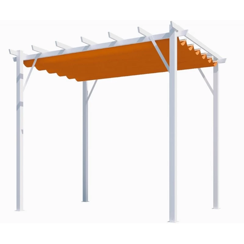 Pergola 100% Aluminium Coloris Blanc 12m² Avec Toile D'ombrage Rouille 140gr/m² HABRITA – Image 2