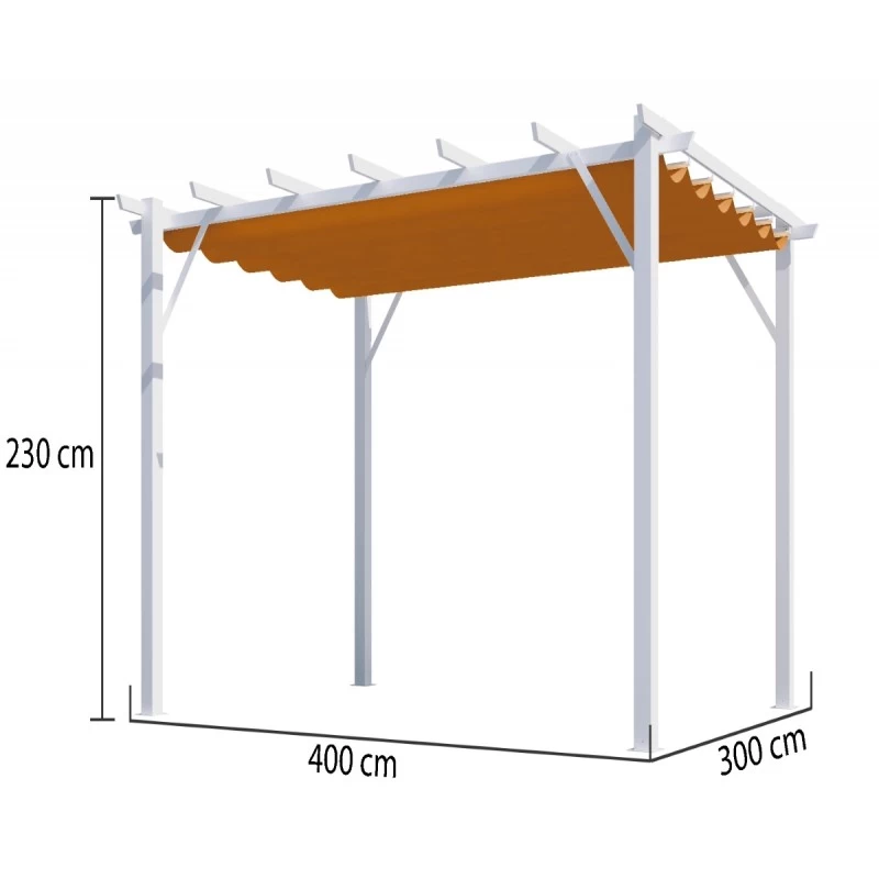 Pergola 100% Aluminium Coloris Blanc 12m² Avec Toile D'ombrage Rouille 140gr/m² HABRITA – Image 3
