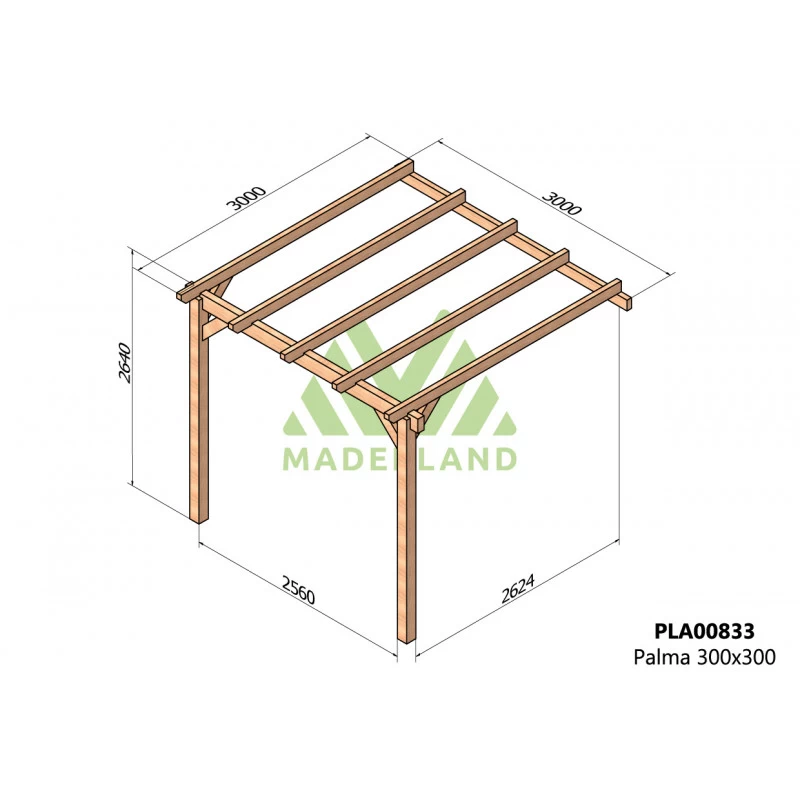Pergola Adossée En Bois Lamellé-collé 300x300cm Palma – Maderland – Image 2