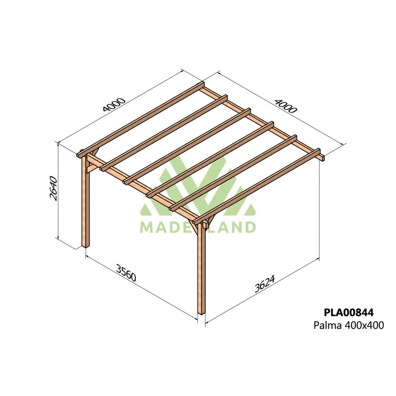 Pergola Adossée En Bois Lamellé-collé 400x400cm Palma – Maderland – Image 2