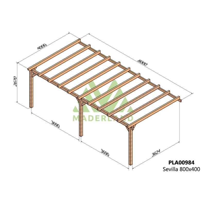 Pergola Adossée En Bois Lamellé-collé 800x400cm Sevilla – Maderland – Image 2