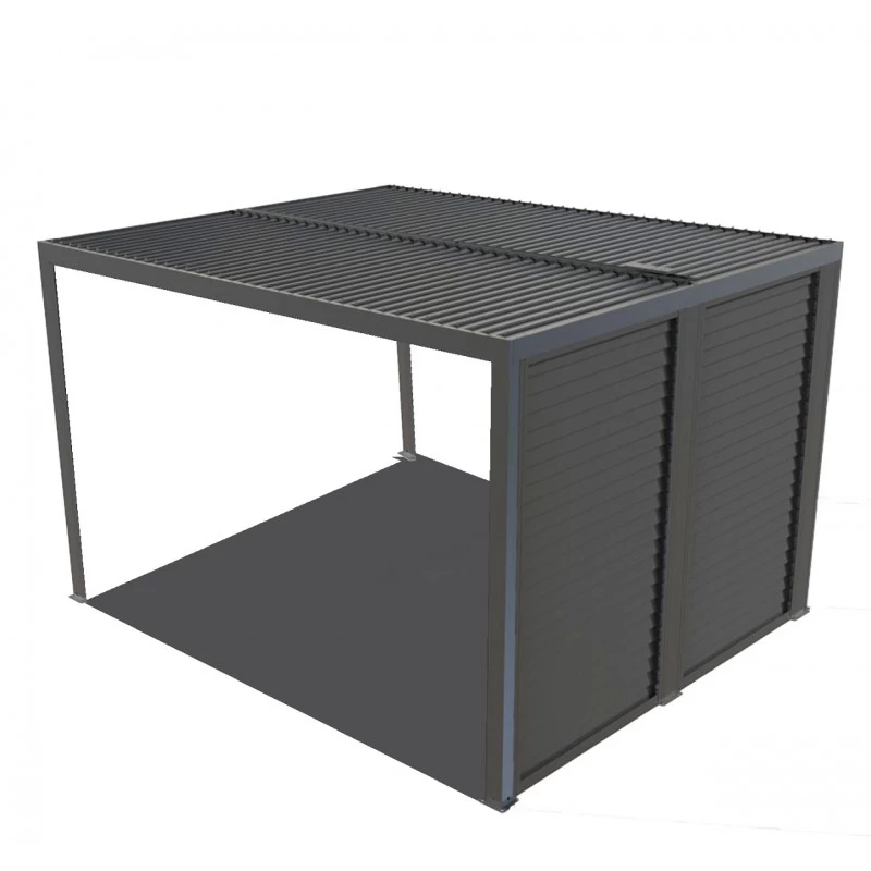 Pergola Bioclimatique Aluminium Anthracite 10,80m² Toit Avec Lames Ovales Aluminium + Ventelles Latérales Pour Côté 3m – HABRITA – Image 3
