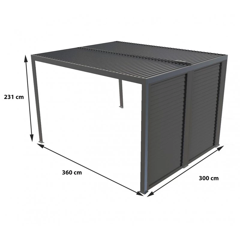 Pergola Bioclimatique Aluminium Anthracite 10,80m² Toit Avec Lames Ovales Aluminium + Ventelles Latérales Pour Côté 3m – HABRITA – Image 4