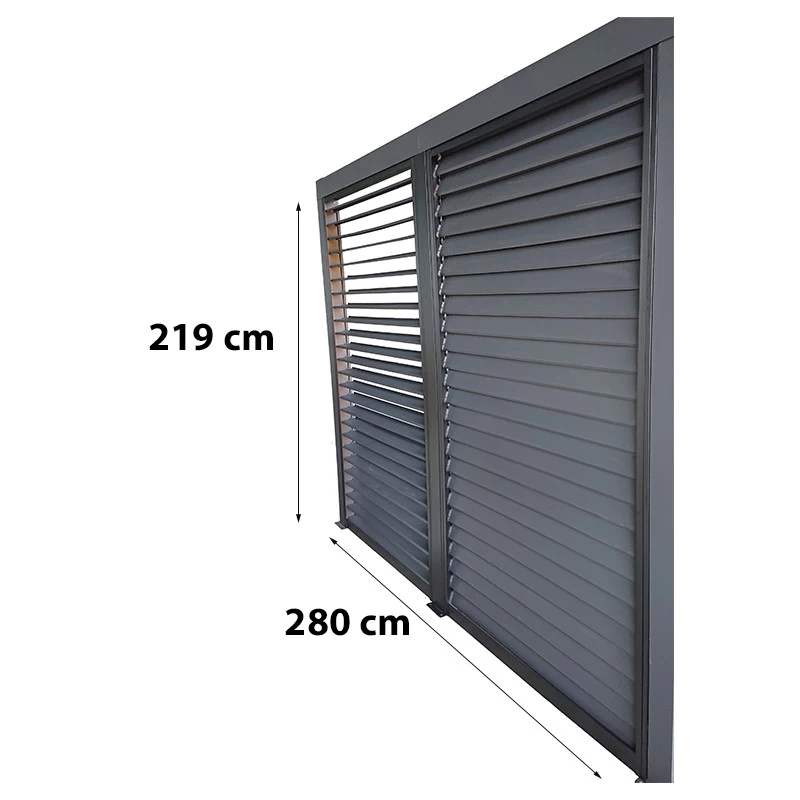 Pergola Bioclimatique Aluminium Anthracite 10,80m² Toit Avec Lames Ovales Aluminium + Ventelles Latérales Pour Côté 3m – HABRITA – Image 6