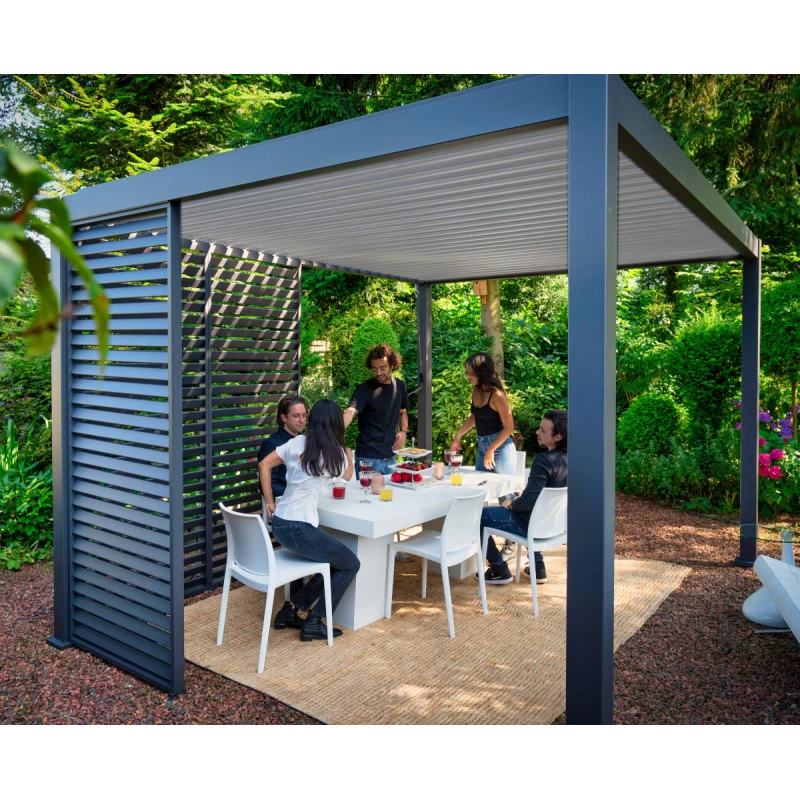 Pergola Bioclimatique Autoportante En Alu Anthracite - Lames Blanches - 3x4m Ombrea – Image 3