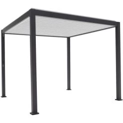 Pergola Bioclimatique Autoportante En Alu Anthracite - Lames Blanches - 3x4m Ombrea