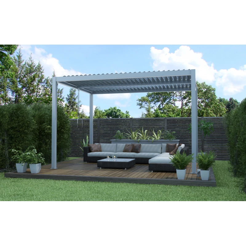 Pergola Bioclimatique Autoportante En Aluminium Gris Clair 4x3m - X-METAL