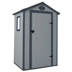 Petit Abri De Jardin En Résine Gris 1,34m² + Kit De Fondation - JOBU
