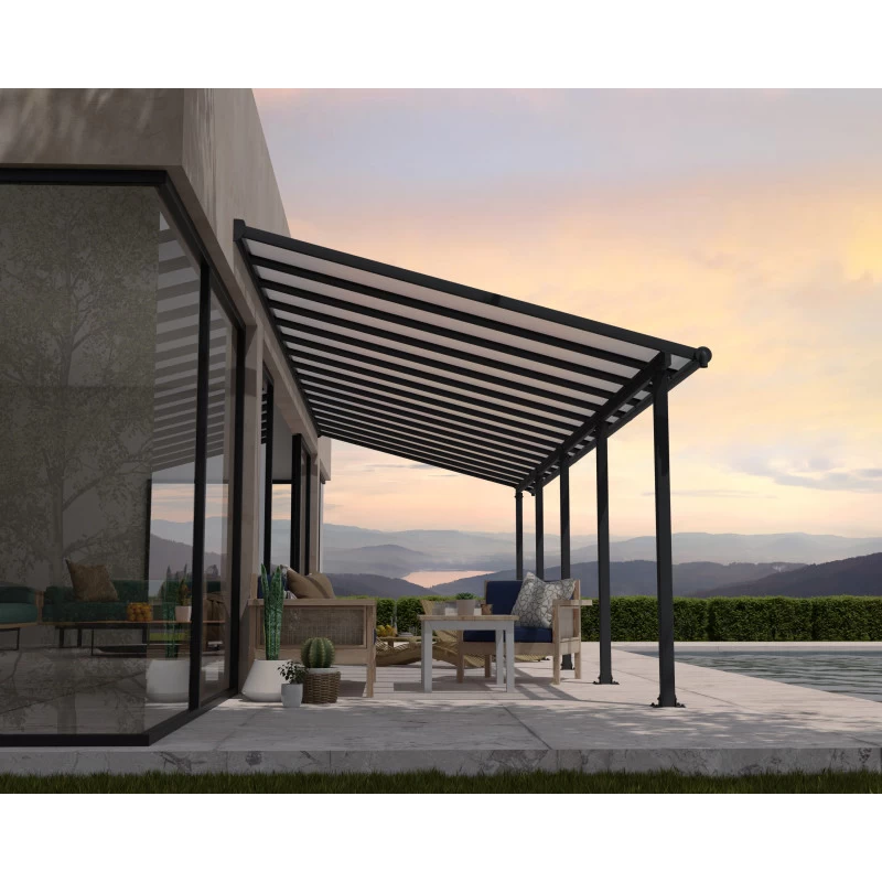 Toit De Terrasse En Aluminium Gris 3x9,15m + PC 16mm Olympia - Palram - Canopia